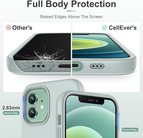 CellEver Heavy-Duty Silicone Case for iPhone 12/12 Pro, Two Shatterproof Glass Screen Protectors, Light Mint