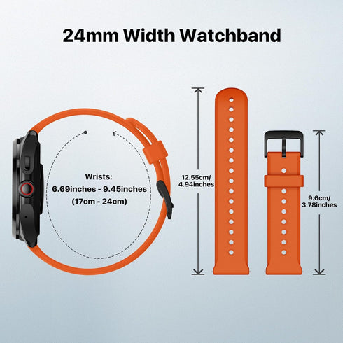 Ticwatch Pro 5 Smartwatch Band Replacement 24mm Width Silicone Watch Strap Quick Release Genuine Watch Band Only for Pro 5 Watch, Bonfire Orange