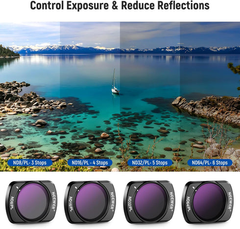 NEEWER Magnetic ND/PL Filter Set for DJI Osmo Pocket 3 Creator Combo, 4 Pack ND8/PL ND16/PL ND32/PL ND64/PL with 2 LCD