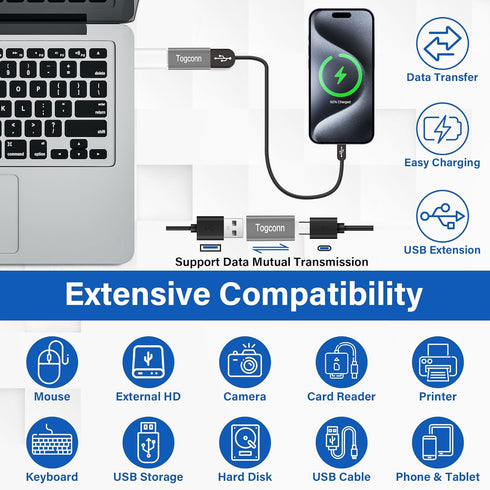 USB C to USB 3.0 Adapter (2 Pack),USB Type-C (Female) to USB A (Female) Coupler Convert,Bi-Directional High Speed USB Extension Connector Support Charge & Data Sync
