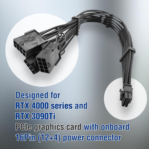 Premium Sleeved 12VHPWR PCI-e 5.0 16Pin to Triple 8-Pin GPU Power Extension Cable (F04-303BK)