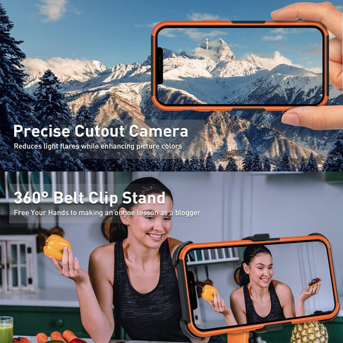iPhone 12 Pro Max Case with Shockproof Belt Clip Kickstand, Tempered Glass Screen Protector & Camera Lens Protector,