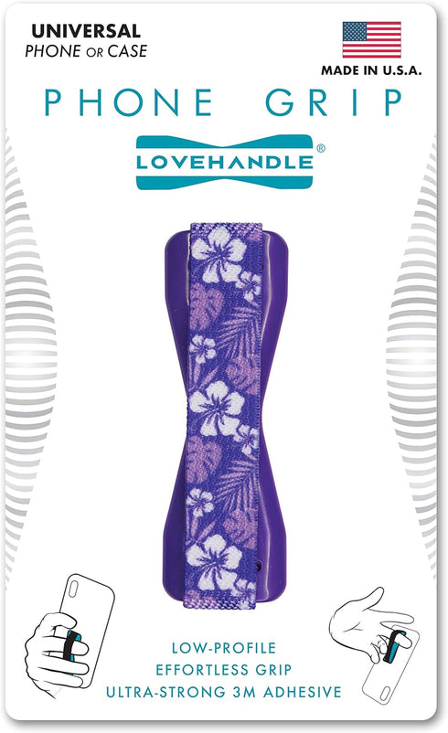 LOVEHANDLE Universal Phone Grip for Most Smartphones, Mini Tablets and Cases, Hibiscus Purple Design Elastic Strap with
