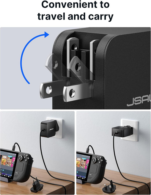 JSAUX 65W USB C Charger, 10FT Cable 65 Watt Laptop Wall Fast Charger for ROG Ally, Steam Deck, MacBook Pro/Air,