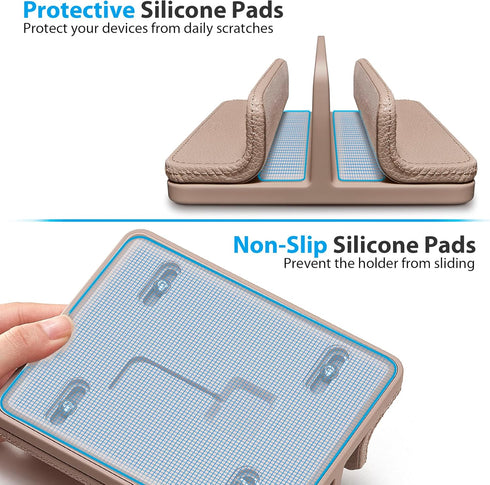 Leather Vertical Laptop Stand, Dual Laptop Holder Organizer with Adjustable Dock for All