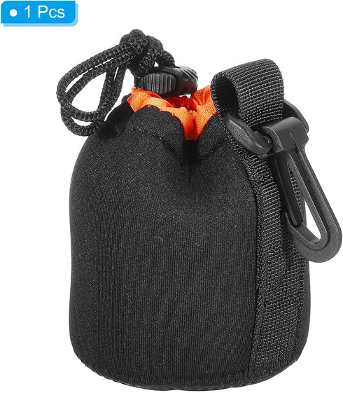 PATIKIL Camera Lens Bag, 3.1" ID x 3.9" H Drawstring Pouch with Thick Neoprene for DSLR Lens, Black Orange