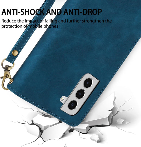ZZXX Blue Samsung Galaxy S22 Case Wallet - Premium Soft PU Leather Zipper Flip Folio with Card Slot, Kickstand