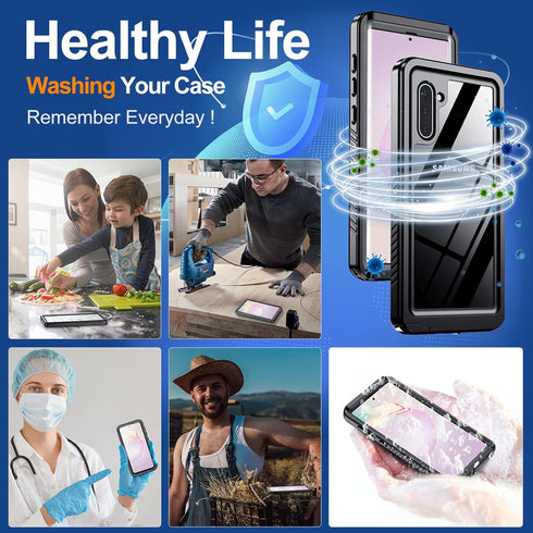 Hualele Galaxy Note 10 Case Waterproof, Built-in Lens & Screen Protector, Rugged Heavy Duty IP68 Underwater