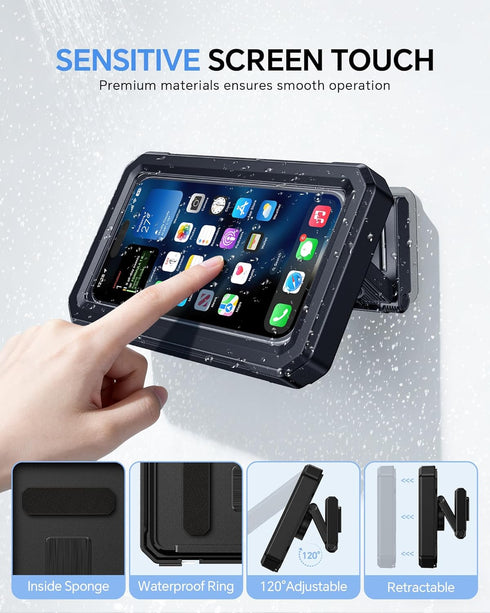 UPRONE 480 4-7" Waterproof Phone Holder for Shower- Rotatable Retractable Adjustable Anti Fog iPhone Case