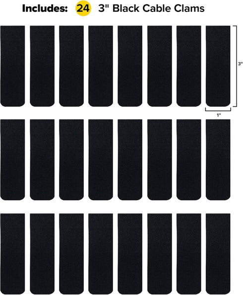 Cable Clams by Wrap-It Storage, 3" Black Cord Organizer for Appliances Strips, Adhesive for Office Organization