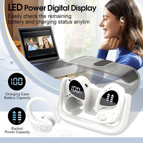 Wireless Earbuds 2024, Bluetooth 5.3, 75hrs Playtime, Deep Bass, ENC Mic, IPX7 Waterproof, Over Ear Buds with Earhooks,