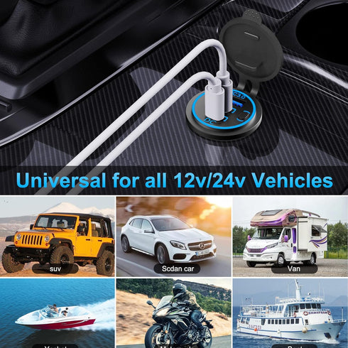 2 PACK 12V USB Outlet Wired Charger Multi Port, Dual PD3.0 USB-C & Quick Charge 3.0 Car USB Port Socket with Power
