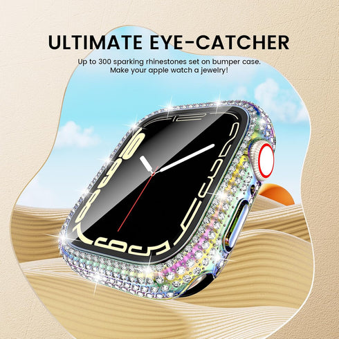 Tensea 2 in 1 Waterproof Apple Watch Screen Protector Case - Series 9 8 7 45mm Hard Diamond Bumper with Glass Film