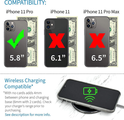 Dockem Wallet Case for iPhone 11 Pro - Built-in Metal Plate for Magnetic Mounting & 2 Credit Card Holders