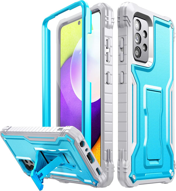FITO Heavy Duty Case for Samsung A52, Dual Layer Shockproof with Built-in Screen Protector and Kickstand, Blue