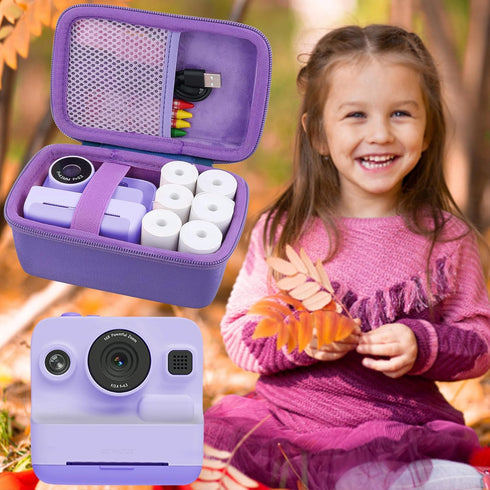 Aenllosi Hard Camera Case for Dylanto/Meetrye/Anchioo Kids Camera Instant Print, Purple, Includes 6PCS Print Paper