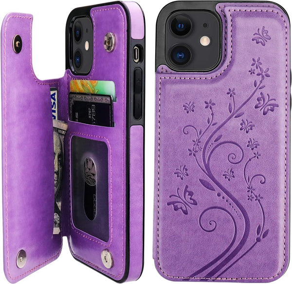 Vaburs Wallet Case for iPhone 12 and iPhone 12 Pro with Card Holder, Embossed Butterfly Pattern PU Leather