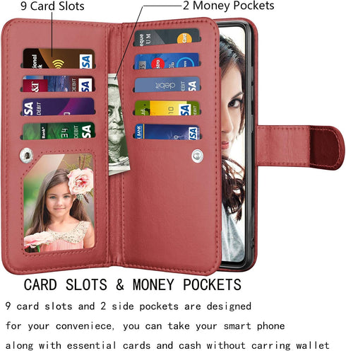 Njjex Galaxy S20 FE 5G Case, Wallet Case for Samsung S20 Fan Edition, 9 Card Slots, Wine Red