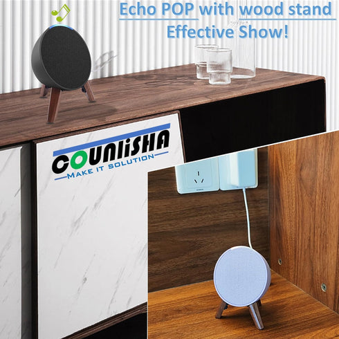 Real Wood Stand for Echo POP (2023),Tripod Accessories Protect pop Speaker for Better Sound,Secure Stable Sturdy Wooden Mount Holder for Alexa POP (Walnut)