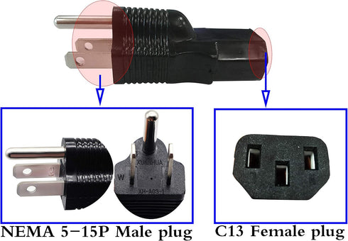 zdyCGTime 3 Prong USA C13 to NEMA 5-15P Plug Power Adapter, 10A/125V, 2 Pack