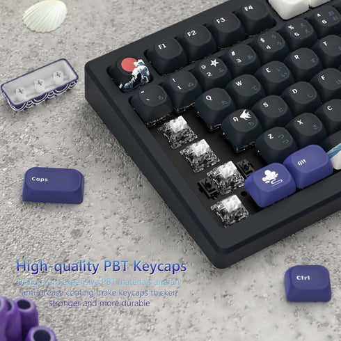 Womier MOA Keycaps, PBT Key Caps, Kanagawa Japanese Keycaps 75 Percent, Custom Keyboard Keycaps Set Gradation