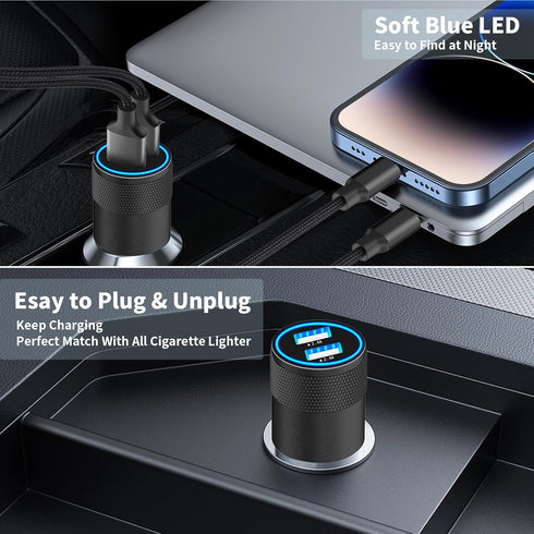 ?MFi Certified?Caiinei iPhone Fast Car Charger, 4.8A Dual USB Power Car Charger with 6FT Coiled Lightning Cable for