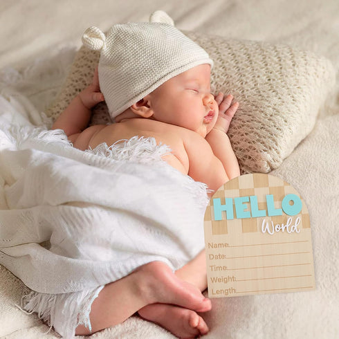 TERJIO Racing Hello World Bulletin Board - Little Racer Birth Information Record,Fast Race Car Checkered Wooden Board