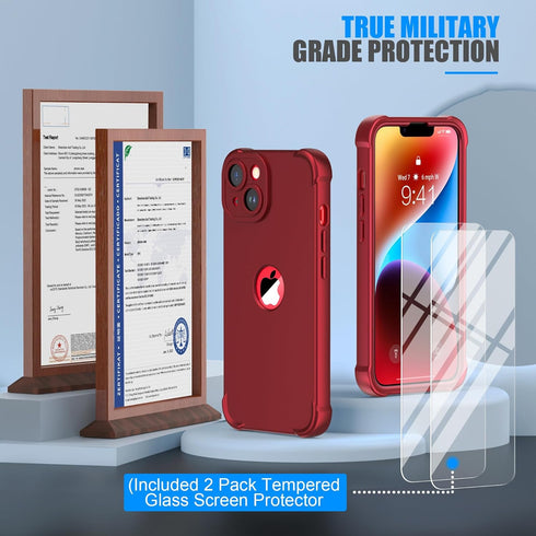 ORETECH iPhone 14 Case, 360° Shockproof Slim, Red, Military Grade Drop Test, Camera Protection & 2 Screen Protectors.