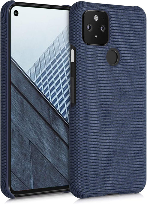 kwmobile Fabric Case for Google Pixel 5 - Hard Protective Phone Cover with Material Texture, Dark Blue