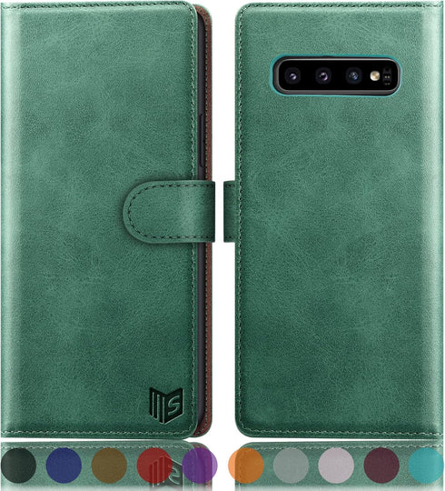 SUANPOT Samsung Galaxy S10+/S10 Plus Wallet Case, RFID Blocking Credit Card Holder, PU Leather Flip Folio Cover (Sea