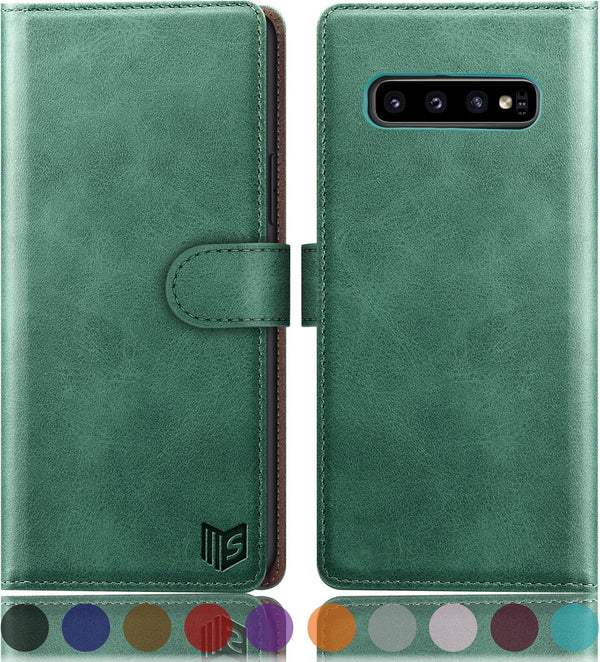 SUANPOT Samsung Galaxy S10+/S10 Plus Wallet Case, RFID Blocking Credit Card Holder, PU Leather Flip Folio Cover (Sea