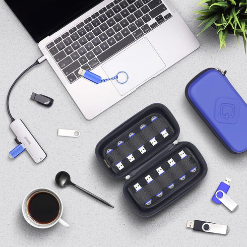 USB Flash Drive Case Organizer Fits 20 Thumb Drives USB Sticks Holder Hard Storage Case Portable Box Travel Carrying Pouch Blue