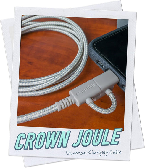 Smartish USB-C/Lightning Cable for iPhone 15/14 - Crown Joule - 6 Foot Universal Fast Fabric Wrapped Charging Cable w/Micro-USB - Apple MFi Certified for iPhone 13/12/SE/iPad/AirPods/Android - Tan by Smartish