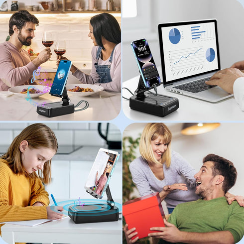 Joymate 10,000mAh 360 Gifts for Men Women, Charging Phone Stand with Cables and Bluetooth Speaker, Rotatable Angle Cell