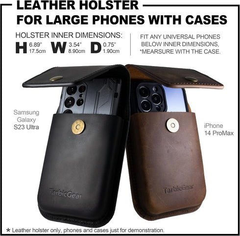 Leather Phone Pouch for Belt, S23 Ultra Belt Clip Holder for Men, Large Phone Holster, iPhone 14 Pro Max Belt Clip Case, Universal Smartphone Leather Sheath Magnetic Closure