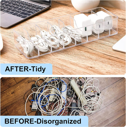 Tatuo 4 Pcs Plastic Cord Storage Organizer Box, Electronics Cable Charger Organizer with Removable Dividers (Clear)