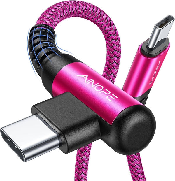 AINOPE USB C Cable Pink Rose Charger 60W, 2 Pack 6.6FT Type C Right Angle Compatible with iPhone 15 Pro Max