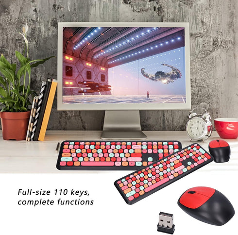 Girl 110Keys Keyboard Mouse Combo, Retro Mixed Color Keyboard with Cute Mouse Set, 1200 DPI 3Keys Mouse for Gaming PC