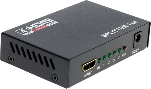 HDMI Splitter 1 in 4 Out, 4 Port 1x4 Full HD 1080P HDMI 1.4 Splitter with Switcher Converter