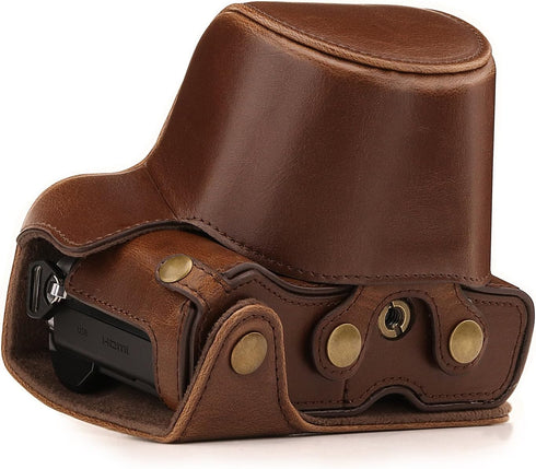 MegaGear Olympus OM-D E-M10 Mark III (14-42mm) Ever Ready Leather Camera Case and Strap - Dark Brown