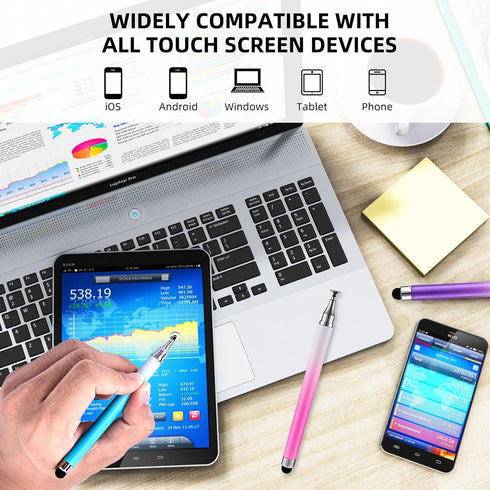 2 in 1 Stylus Pens for Touch Screens, 3 Pcs Stylus Pencil with Transparent Disc & Silicone Tip for All Touch Devices