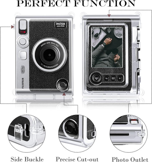 Rieibi Accessories for Fujifilm Instax Mini Evo Instant Camera, Gift Bundle with Clear Case & Lens Cap