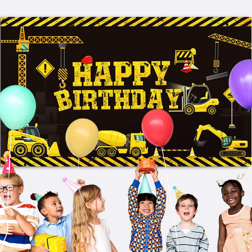 Tatuo Construction Theme Birthday Banner, 6.1 x 3.6 ft, Photography Party Supplies for Kids Boys Birthday Decoration