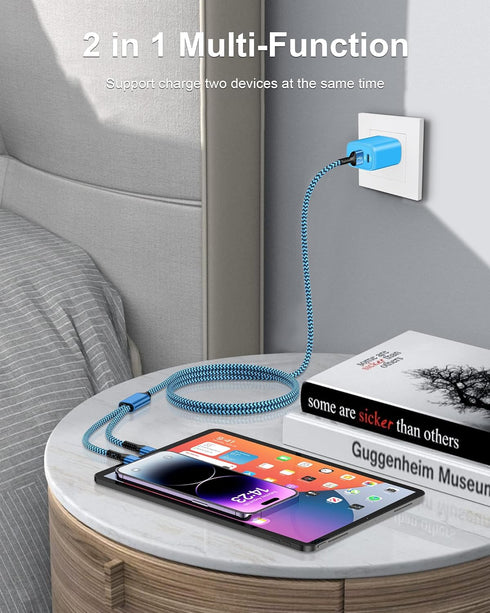 Multi USB Charging Cable, USB to USB C and Lightning Cable, 4ft Braided 2 in 1 Fast USB Cable with Type C/Lighting Port