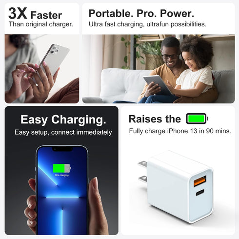 USB C Super Fast Charger - 3-Pack 30W Dual Port PD+QC Fast Charger Adapter Block for iPhone, iPad, MacBook