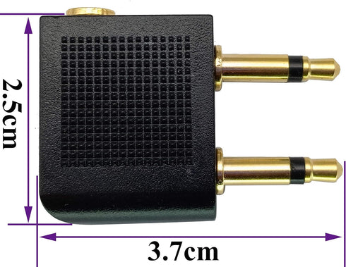 Dual 3.5mm (1/8") Male to 3.5mm Female AUX Audio Jack Adapter Converter for Using Headphone on Airplane Airline Flight (2 Pack)