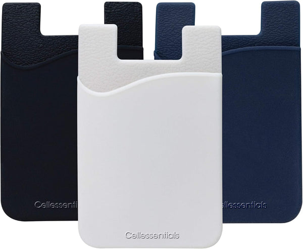USA Merchant Redesigned Card Holder - Silicone Stick on Cell Phone Wallet for Credit Card ID - Black, White, Navy