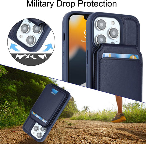 Havaya Wallet Case for iPhone 13 Pro, Magsafe Compatible with Card Holder, Detachable Magnetic Leather Cover, Blue