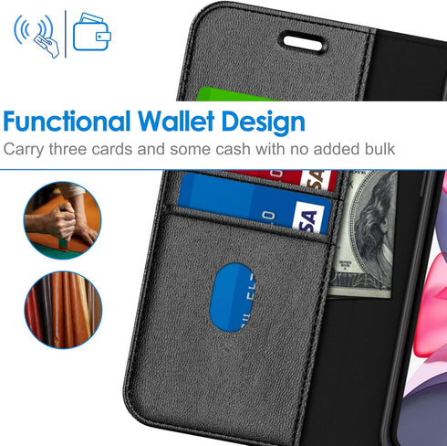 JETech Wallet Case for iPhone 11, Shockproof PU Leather Magnetic Flip Cover with Card Holder and Stand Feature (Black)