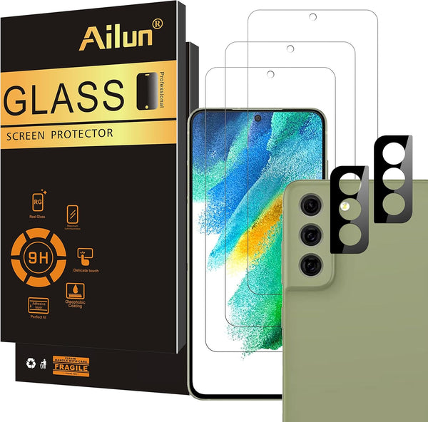 Ailun Glass Screen Protector for Galaxy S21fe, 3 Pack + 2 Pack Camera Lens, 0.33mm, Anti-Scratch, Case Friendly
